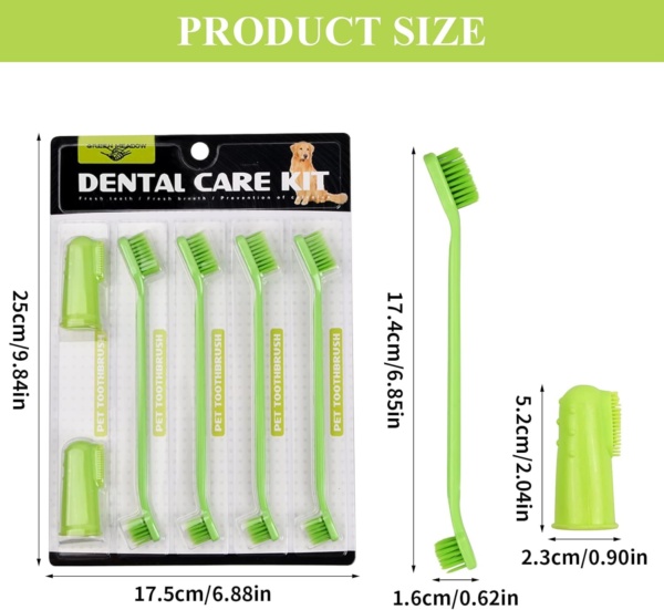 Dog Toothbrush 6 Pcs, Long Handle Double Head Pet Toothbrushes and Pet Finger Teeth Brush for Dogs Tooth Cleaner Care for Small to Large Dogs Cats Cleaning Mouth - Image 2