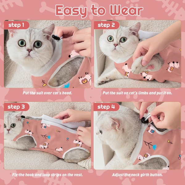 Cat Surgery Recovery Suit Cat Post Surgical Recovery Suit Kitten Onesie Bodysuit Anti-licking Cat Vest Wound Protector Cat Recovery Clothes, Elizabethan Collar & Cone Alternative(M/Alpaca Print) - Image 7