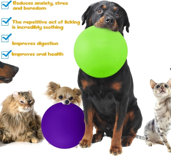 2 Pcs Dog Enrichment Lick Bowls Silicone Freeze Bowls Interactive Cat Licking Mats Slow Feeders for Pet Oral Health Boredom Anxiety Relief, Wobble or Stay Put(Green, Purple,Bone) - Image 5