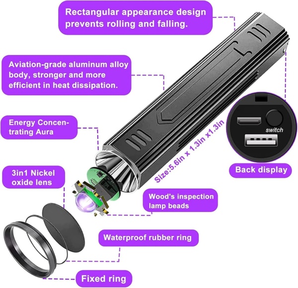 Wood's Lamp pet cat, dog Wood's Black light Flashlight cat Ringworm Detector,Doctor Pet Urine Detector,for Analyzing Skin Dog Cat Care Bed Bug Inspect. - Image 6