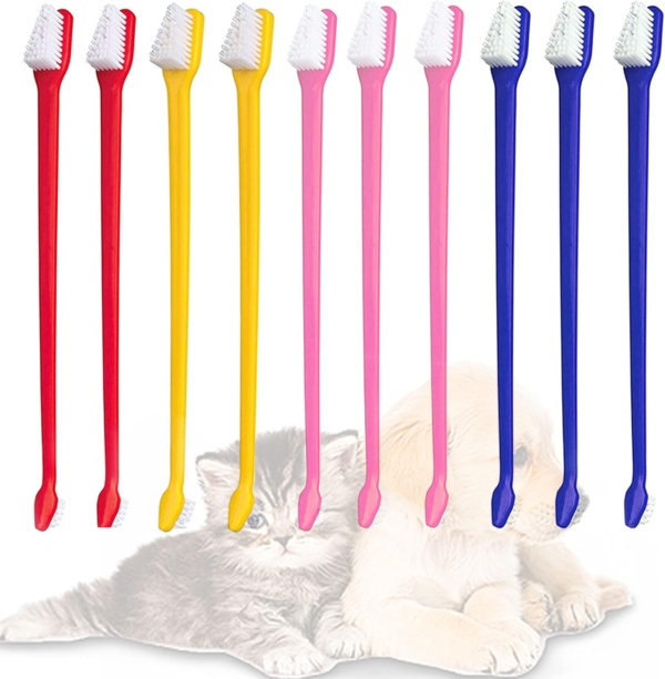 10pcs Dog Toothbrush, DKDDSSS Long Handle Double Head Dog Toothbrushes, Cat Teeth Cleaning Toothbrush, for Pet Dogs Cats Puppy Dental Care Toothbrush