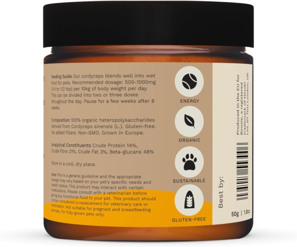 Organic Adaptogenic Powder for Dogs and Cats - Enhances Energy, Endurance and Muscle Health - Cordyceps Mushroom - 100% Natural without Additives or Preservatives - Pet Nutrition - Image 3