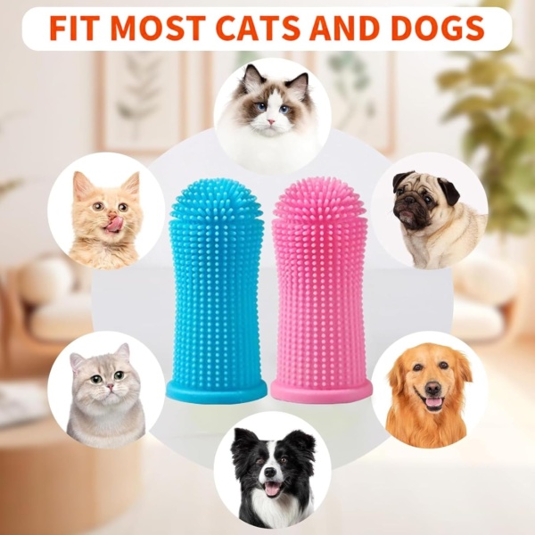 4 Pack Dog Finger Toothbrush Kit, 360° Cleaning Silicone Pet Brushing Teeth Cleaner Food Grade Silicone Dog Finger Toothbrush for Dogs & Cats Dental Care, Fits Most Fingers - Image 6