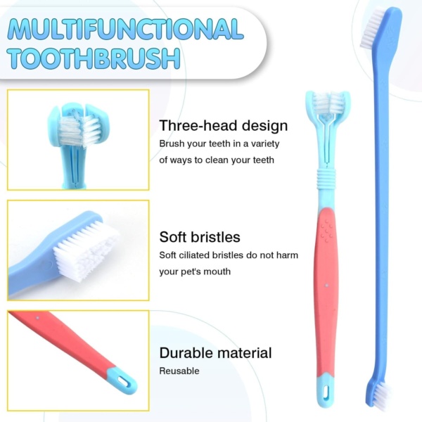 Dog Toothbrush,2 Triple Head Pet Toothbrushes 2 Double Headed Toothbrush Multi-Angle Dental Cleaning Brushes for Dog Cat pet Tooth Dental Health - Image 5