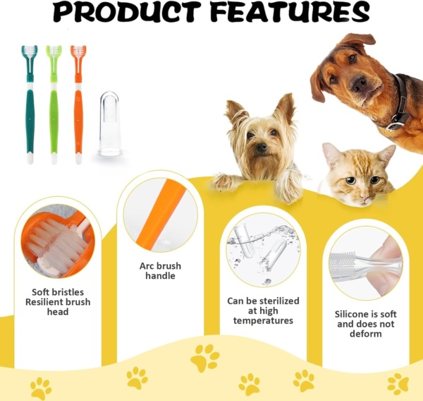 6 Pieces Dog Toothbrush, Finger Silicone Toothbrushes, 360º Pets Teeth Cleaning Toothbrush, Dog Cat Toothbrush, Triple Head Pet Toothbrush for Dog Cat Pet Tooth Dental Health - Image 3