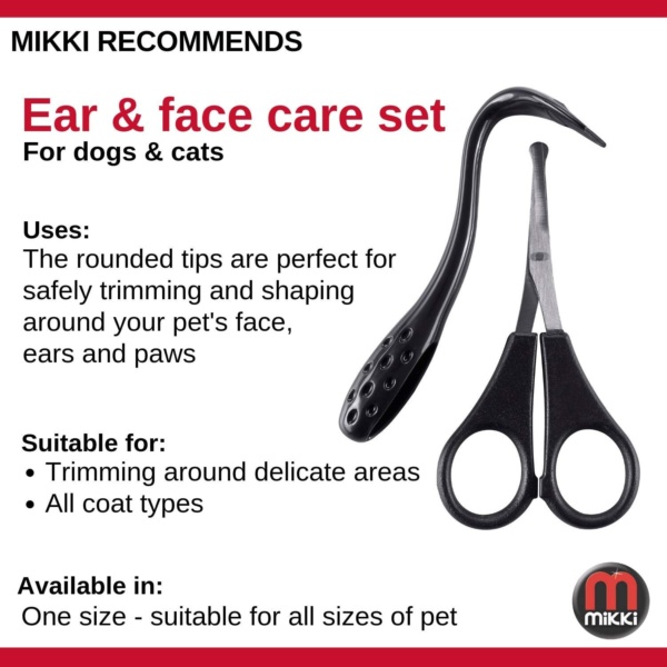 Mikki Dog, Cat Ear and Face Grooming Care Set - Scissors and Comb Set for Face, Ear, Nose and Paw - Image 7