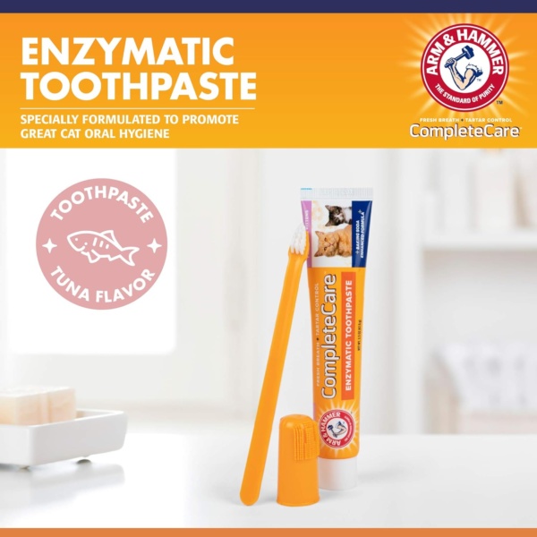 Arm & Hammer Complete Care Cat Dental Kit - Includes: 67.5g Toothpaste (Tuna), Toothbrush, Rubber Finger brush 3 Count (Pack of 1), White - Image 2