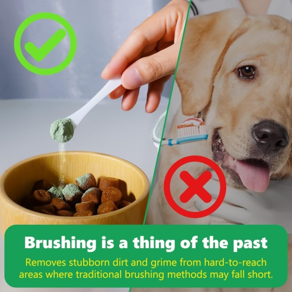 HONGYEE Dog Dental Powder,Dog Teeth Cleaning Powder, Plaque Off for Dogs & Cats Breath Freshener for Bad Breath, Tartar Remover,Dental Care Supplies for Small, Medium, Pet Denta 300g - Image 4