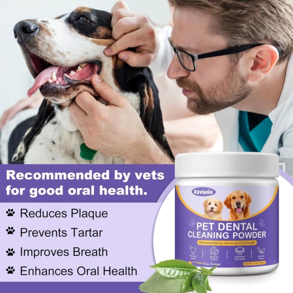 Dental Powder for Dogs & Cats, Dog Breath Freshener, Dog Dental Care, Plaque Off & Tartar Remover for Dogs Cats, Teeth Cleaning Made Easy Eliminate, Formulated for All Ages Pet - 100g - Image 2