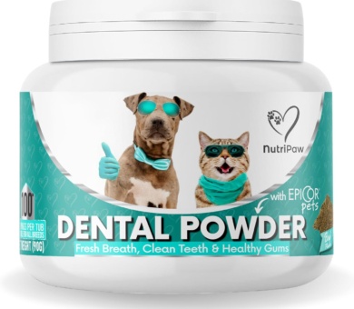 NutriPaw Dental Powder For Dogs & Cats - Clean Teeth, Healthy Gums & Fresh Breath - Manage Plaque & Tartar Build-Up - Fuss-Free - No Brushing Needed - Lasts Up To 6 Months
