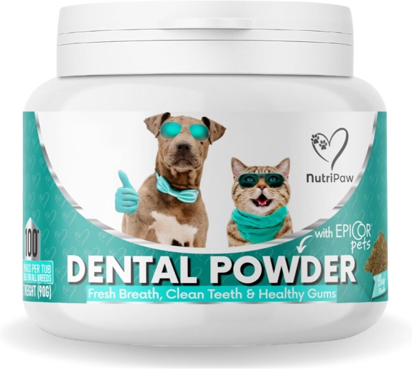 NutriPaw Dental Powder For Dogs & Cats - Clean Teeth, Healthy Gums & Fresh Breath - Manage Plaque & Tartar Build-Up - Fuss-Free - No Brushing Needed - Lasts Up To 6 Months