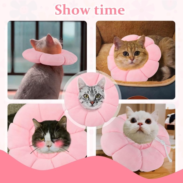 HYLYUN Cat Cone Collar Soft - Cute Pink Flower Cat Recovery Collar, Adjustable Cat E Collar, Surgery Recovery Elizabethan Collars for Kitten and Cats - Image 7