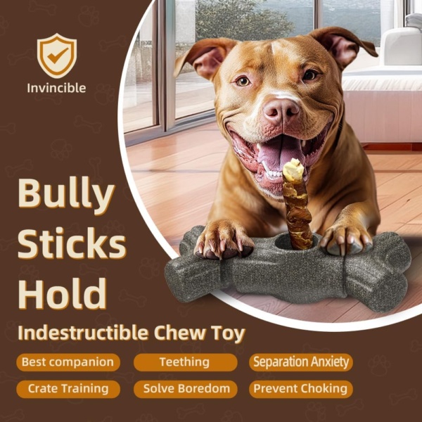 Dog Chew Toy, Bully Stick Holder, Durable Bone-Shaped Chew Toy for Medium/Large Breed Dogs, Prevents Choking, Promotes Dental Health - Image 2