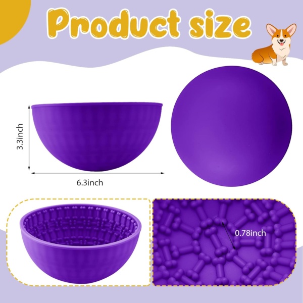 2 Pcs Dog Enrichment Lick Bowls Silicone Freeze Bowls Interactive Cat Licking Mats Slow Feeders for Pet Oral Health Boredom Anxiety Relief, Wobble or Stay Put(Green, Purple,Bone) - Image 2