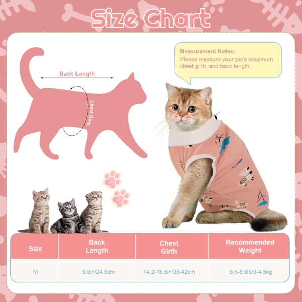 Cat Surgery Recovery Suit Cat Post Surgical Recovery Suit Kitten Onesie Bodysuit Anti-licking Cat Vest Wound Protector Cat Recovery Clothes, Elizabethan Collar & Cone Alternative(M/Alpaca Print) - Image 2