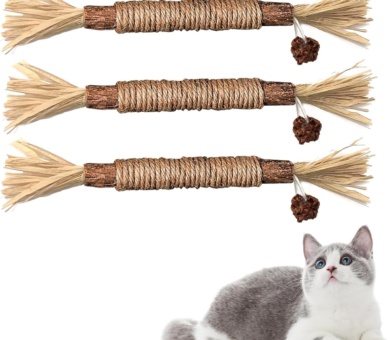 Cat Silvervine Chew Sticks, 3pcs Natural Cat Teeth Nip Cleaning Catnip Toys for Indoor Cats Kitten Teething and Stress