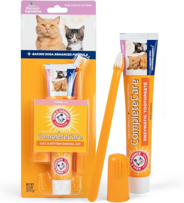 Arm & Hammer Complete Care Cat Dental Kit - Includes: 67.5g Toothpaste (Tuna), Toothbrush, Rubber Finger brush 3 Count (Pack of 1), White