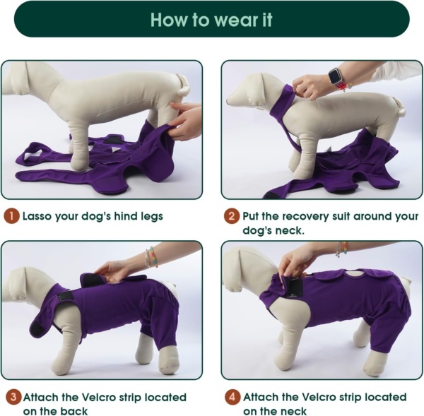 Kuoser Dog Recovery Suit - Post Surgery Body Suit with Legs, Comfortable Cone Alternative, Prevent Licking Dog Onesies, Purple S - Image 3