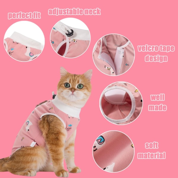 Surgery Recovery Suit for Cats, Anti Licking Cat Recovery Suit, Breathable Cat Onesie, Comfortable Kitten Vest after Spaying, Soft Pet Recovery Bodysuit, for Abdominal Wounds (M) - Image 3