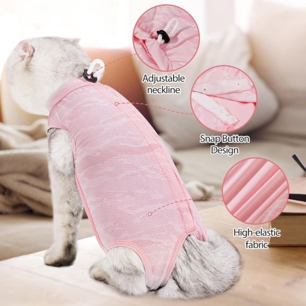 HEYWEAN Cat Recovery Suit Post Surgery Cat Body Suit After Surgery Cat Onesie Stop Licking Cat Medical Vest Spay Suit Cat Surgery Recovery Suit Cat Surgical Suit Protection Suit Kitten Recovery Suit - Image 3