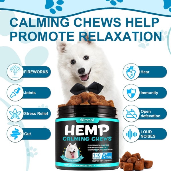 Calming Chews for Dogs,Quiet Moments Dog Calming Treats,Help Promote Relaxation,Dogs Anxiety Stress Relief-Barking,Separation,Thunder,Travel Issues (Salmon, 110counts) - Image 2