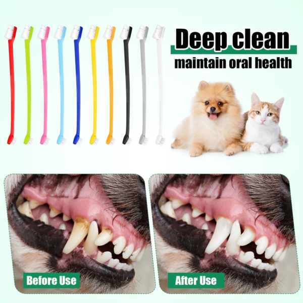 100pcs Dog Toothbrush, Dual Headed Soft Bristles Cat Toothbrush Anti-Slip Kitten Teeth Cleaning Double Headed Brush Easy Cleaning Dental Care Supplies for Dogs Cats Puppy Kitty Pets (10 Colors) - Image 5