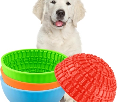 4 Pcs Dog Lick Bowl Wobble Silicone Dog Slow Feeder Bowl Lick Mat Interactive Toy Enrichment Feeder for Cat Pet Oral Health for Boredom Anxiety Relief, Calming, 4 Colors