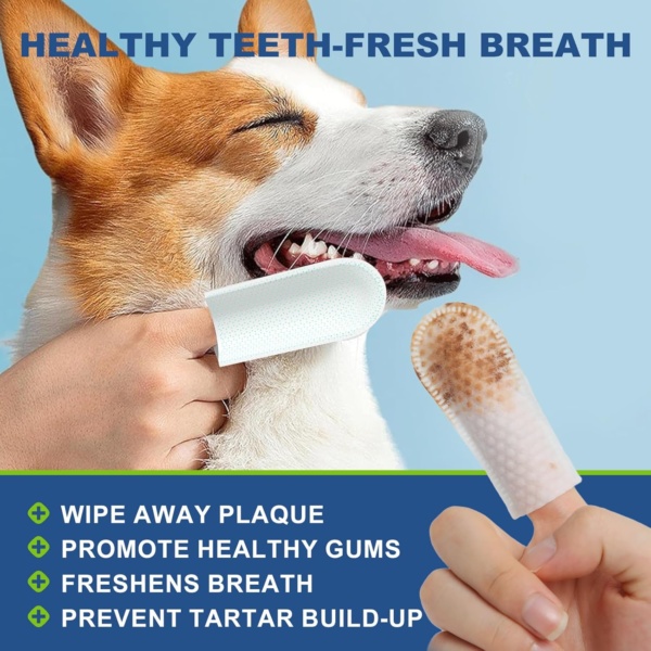 Dogs Teeth Cleaning Wipes, Dog Dental Finger Wipe for Dog & Cats Care Reduces Plaque & Freshens Breath, Disposable Dogs Finger Toothbrush Gentle Pet Dental（60 Counts） - Image 2