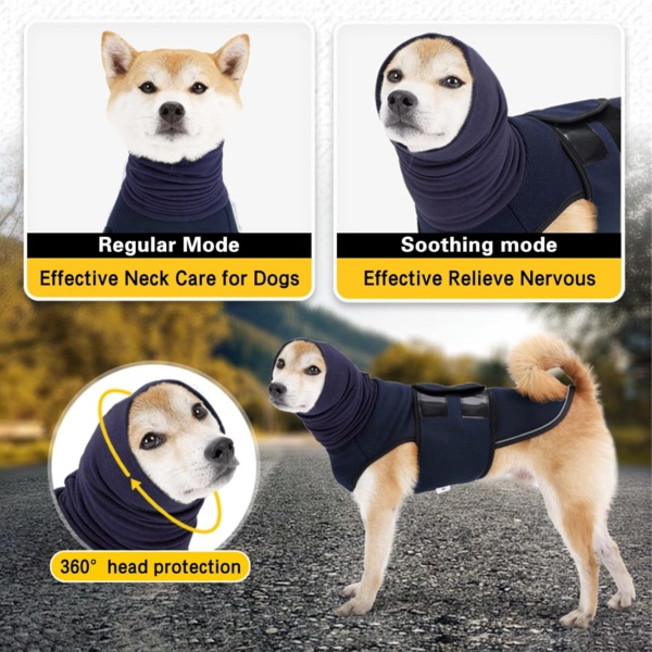 Yanmucy Dog Calming Coat with Snood 2 in 1 Anxiety Relief Adjustable Jacket with Hoodie Ear Muffs for Nervous Dogs (Blue, XXL) - Image 2