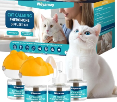 Cat Calming Plug-in, Cat Pheromone Diffuser Relieve Anxiety & Stress, 6-in-1 Cat Plug in Calmer Kit with 2 Diffuser + 4 Refill 48ml, Cat Pheromones Calming Diffuser Kit Lasts Up To 120 Days