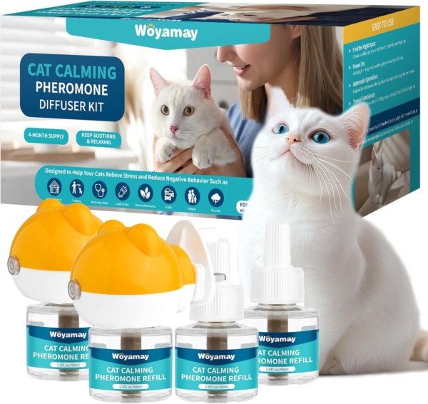 Cat Calming Plug-in, Cat Pheromone Diffuser Relieve Anxiety & Stress, 6-in-1 Cat Plug in Calmer Kit with 2 Diffuser + 4 Refill 48ml, Cat Pheromones Calming Diffuser Kit Lasts Up To 120 Days