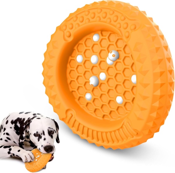 PcEoTllar Dog Chew Toys for Aggressive Chewers, Large Indestructible Dog Toys for Large Dogs, Interactive Dog Toys for Boredom, Natural Rubber for Teeth Gum Health, Orange
