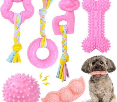 Puppy Toys,Dog Chew Toy for Teething Small Dogs, Puppy Chew Squeaky Toys, Soft & Durable Dog Chew Toys Cleaning Teeth and Protects Oral Health (Pink 6 PACK)