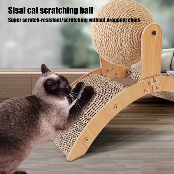 Cat Scratcher Toy, Kitten Claw Grinding Ball, Wooden Sisal Scratcher, Furniture Protector, Exercise and Claw Health Promoter, for Indoor Outdoor Pet Play, 20.08x12.2x7.87 inches - Image 2