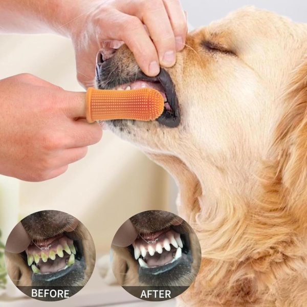 4 Pack Dog Finger Toothbrush Kit, 360° Cleaning Silicone Pet Brushing Teeth Cleaner Food Grade Silicone Dog Finger Toothbrush for Dogs & Cats Dental Care, Fits Most Fingers - Image 5
