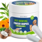 Dogs Teeth Cleaning Wipes, Dog Dental Finger Wipe for Dog & Cats Care Reduces Plaque & Freshens Breath, Disposable Dogs Finger Toothbrush Gentle Pet Dental（60 Counts）