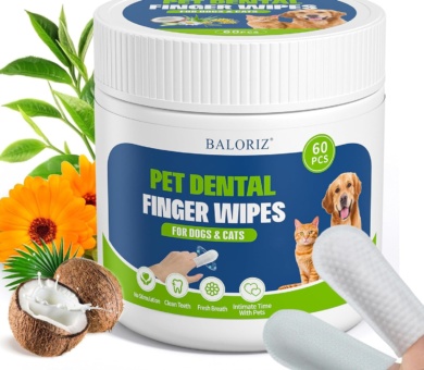 Dogs Teeth Cleaning Wipes, Dog Dental Finger Wipe for Dog & Cats Care Reduces Plaque & Freshens Breath, Disposable Dogs Finger Toothbrush Gentle Pet Dental（60 Counts）