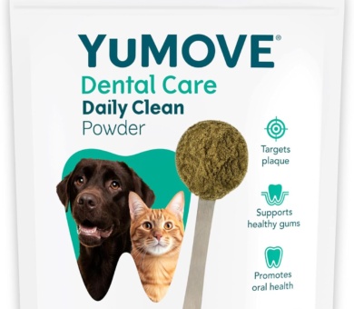 YuMOVE Daily Clean Dental Powder, Dog & Cats Teeth Cleaning Products for Dental Care, Plaque Remover and Prevention, Breath Freshener, All Breeds From 6 Months, 90g