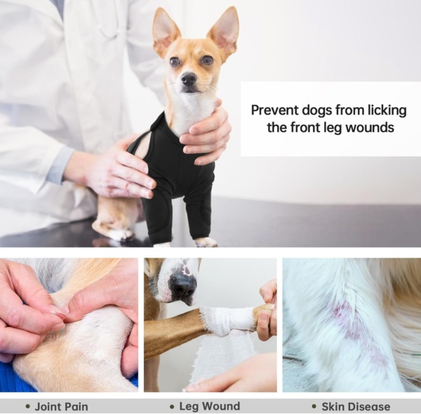 Dog Leg Recovery Sleeve - Small Dog Recovery Suit, Wound Protector, Body Suit After Surgery - Alternative to Cone Collars (Black, S) - Image 6