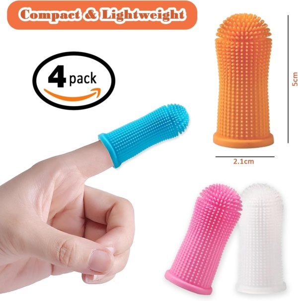 4 Pack Dog Finger Toothbrush Kit, 360° Cleaning Silicone Pet Brushing Teeth Cleaner Food Grade Silicone Dog Finger Toothbrush for Dogs & Cats Dental Care, Fits Most Fingers - Image 2