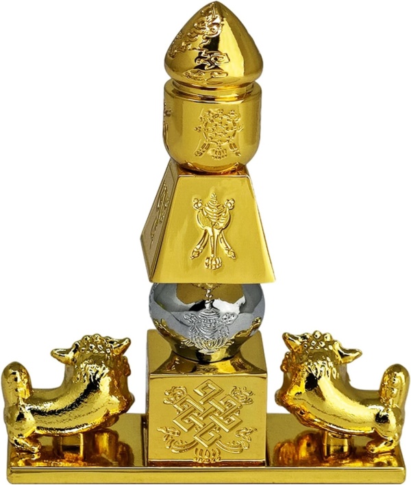Feng Shui 5 Element Pagoda with 8 Auspicious Objects and Fu Dogs Lucky Fortune Decoration Meaning Health Wealth Figurine Mini - Image 4