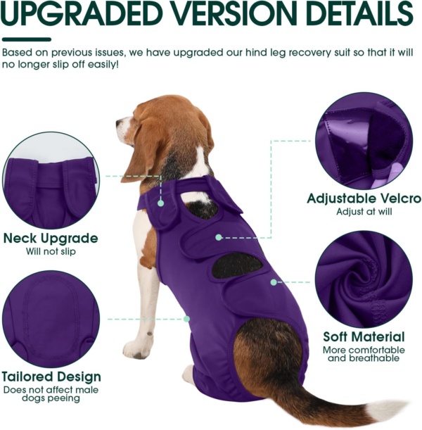 Kuoser Dog Recovery Suit - Post Surgery Body Suit with Legs, Comfortable Cone Alternative, Prevent Licking Dog Onesies, Purple S - Image 4