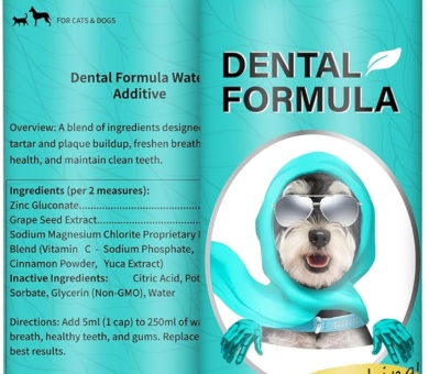 Bailey & buddies Dental Formula Water Additive For Dogs & Cats - Clean Teeth, Healthy Gums & Fresh Breath - Manage Plaque & Tartar Build-Up - No Brushing Needed - Cat/Dog Oral Health & Mouthwash