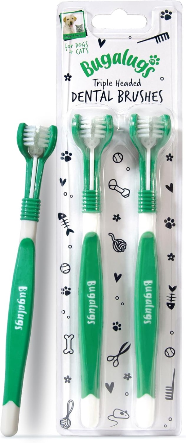 Bugalugs Dog Toothbrush & Cat Toothbrush Triple Headed Plaque Remover, Our Dental Teeth Cleaning Products Makes Teeth Cleaning Easier with Dog Toothpaste & Cat Toothpaste