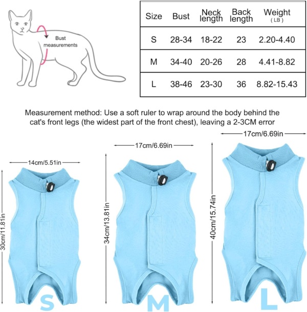 Cat Surgery Recovery Suit Cat After Surgery Bodysuit for Abdominal Wounds or Skin Diseases Kitten Surgical Onesie E-Collar Alternative for Cats and Dogs (Blue, S) - Image 7