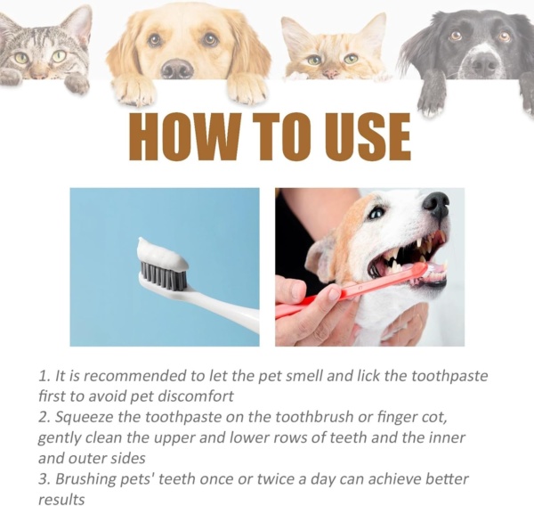 Pet Dental Care Set - Dog & Cat Toothbrush and Toothpaste, Finger Toothbrush, Teeth Cleaning Products, Dental Kit Against Bad Breath (Beef Flavor) - Image 5