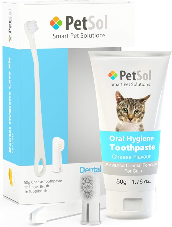 Dental Care Kit Cat Toothpaste (50g) with 2 x Pet Toothbrushes to Clean Cat's Teeth, Remove Plaque and Tartar, Improve Gum, Tooth Health & Pet Oral Hygiene