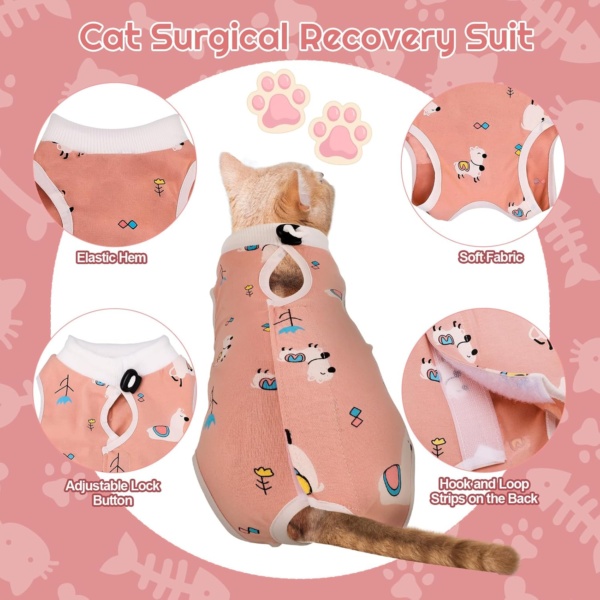 Cat Surgery Recovery Suit Cat Post Surgical Recovery Suit Kitten Onesie Bodysuit Anti-licking Cat Vest Wound Protector Cat Recovery Clothes, Elizabethan Collar & Cone Alternative(M/Alpaca Print) - Image 3
