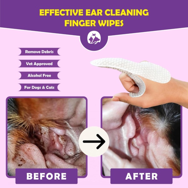 Dog Ear Cleaner Finger Wipes – Ultra Big Dog Ear Wipes Gently Clean Ear Wax & Dirt | Ear Cleaner for Dogs uk | Ear Wipes for Dogs & Cat Ear Cleaner Wipes | Coconut Scent | Ear Cleaner for Dogs - Image 2