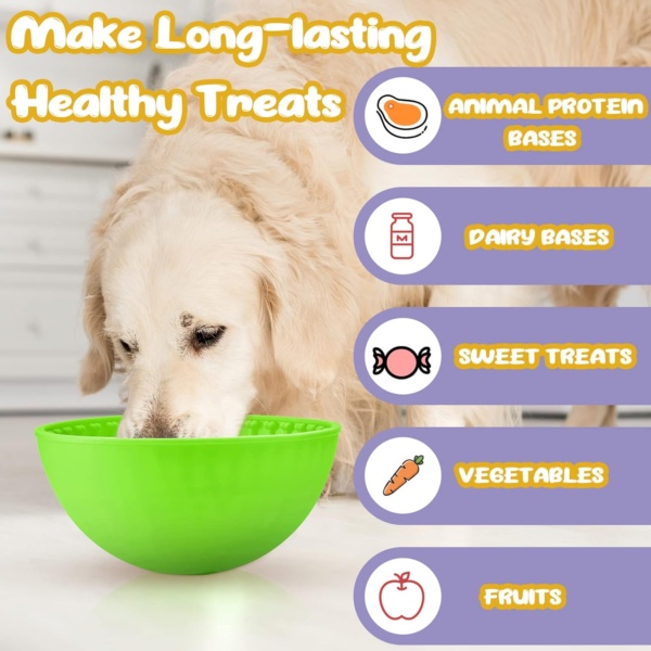 2 Pcs Dog Enrichment Lick Bowls Silicone Freeze Bowls Interactive Cat Licking Mats Slow Feeders for Pet Oral Health Boredom Anxiety Relief, Wobble or Stay Put(Green, Purple,Bone) - Image 3